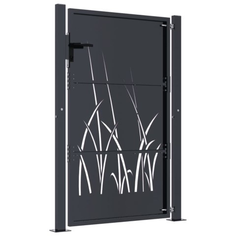 FURTKA OGRODOWA ANTRACYTOWA 105X155CM STAL MOTYW TRAWY
