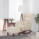 FOTEL BUJANY NA DREWNIANYCH NOGACH Z PODNÓŻKIEM KREMOWY