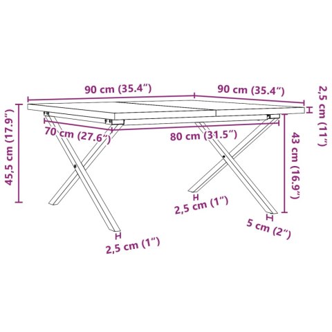 STOLIK KAWOWY Z NOGAMI W KSZTAŁCIE LITERYX90X90X45,5CM