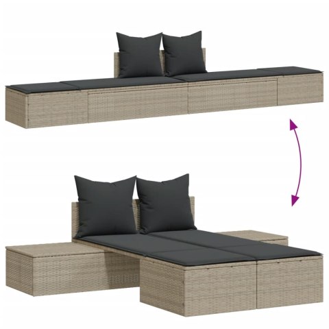 PODWÓJNA LEŻANKA Z PODUSZKAMI JASNOSZARA POLIRATTAN