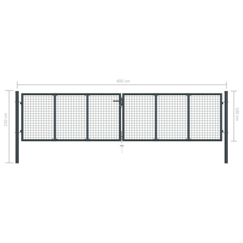 BRAMA OGRODOWA Z SIATKI GALWANIZOWANA STAL 400X150CM SZARA
