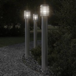 LAMPY OGRODOWE NA SŁUPKU Z GNIAZDKIEM 3 SZT. SREBRNE 110CM