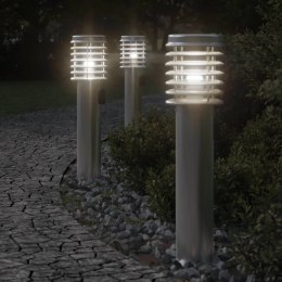 LAMPY OGRODOWE NA SŁUPKU Z GNIAZDKIEM 3 SZT. SREBRNE 60CM