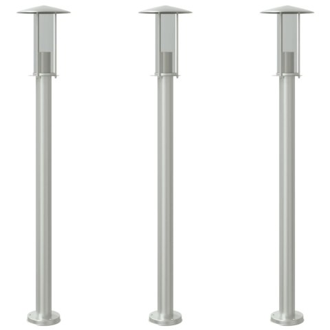 LAMPY OGRODOWE NA SŁUPKU 3 SZT. SREBRNE 100CM STAL