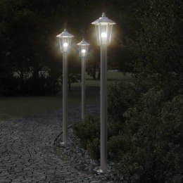 LAMPY OGRODOWE NA SŁUPKU 3 SZT. SREBRNE 120CM STAL