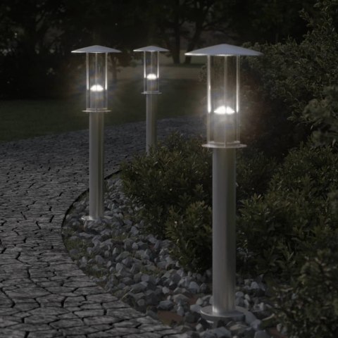 LAMPY OGRODOWE NA SŁUPKU 3 SZT. SREBRNE 60CM STAL