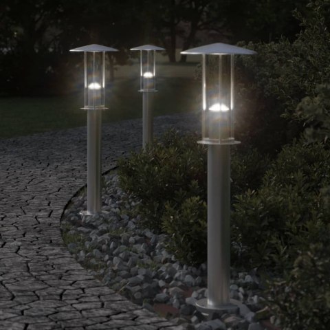 LAMPA OGRODOWA NA SŁUPKU SREBRNA 60CM STAL NIERDZEWNA