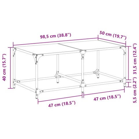 STOLIK KAWOWY Z CZARNYM SZKLANYM BLATEM 98,5X50X40CM STAL