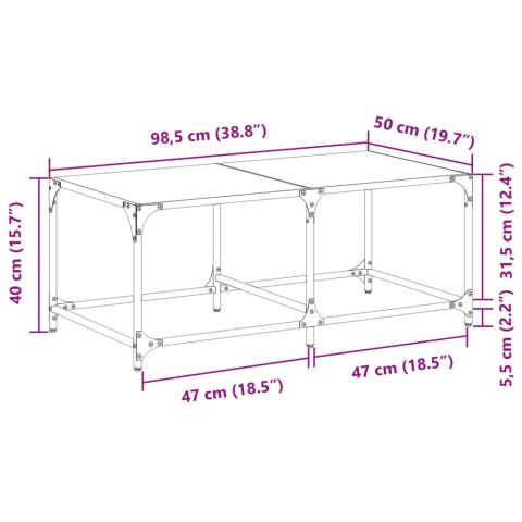 STOLIK KAWOWY ZE SZKLANYM BLATEM 98,5X50X40CM STAL