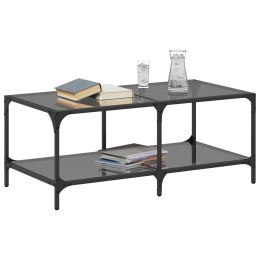 STOLIK KAWOWY Z CZARNYM SZKLANYM BLATEM 98,5X50X40CM STAL