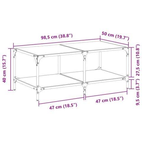STOLIK KAWOWY Z CZARNYM SZKLANYM BLATEM 98,5X50X40CM STAL