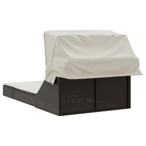 PODWÓJNA LEŻANKA OGRODOWA Z ZADASZENIEM I PODUSZKAMI BRĄZ POLIRATTAN