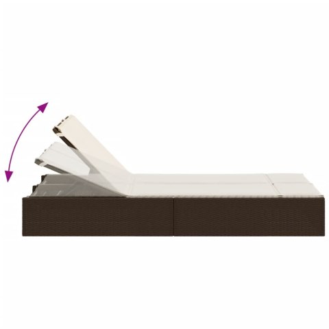 PODWÓJNA LEŻANKA Z PODUSZKAMI BRĄZOWA POLIRATTAN