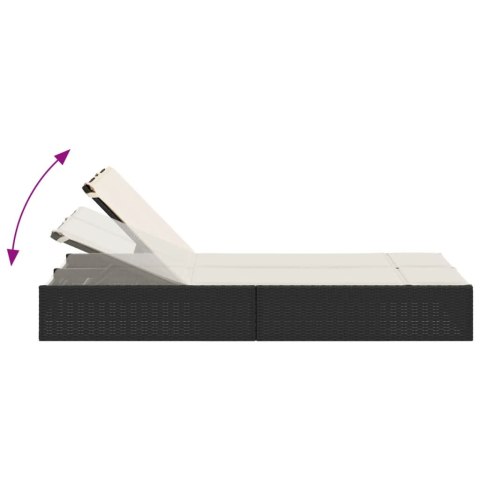 PODWÓJNA LEŻANKA Z PODUSZKAMI CZARNA POLIRATTAN