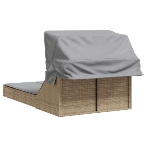 PODWÓJNA LEŻANKA Z ZADASZENIEM I PODUSZKAMI BEŻ POLIRATTAN