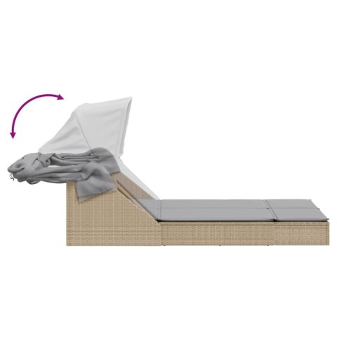 PODWÓJNA LEŻANKA Z ZADASZENIEM I PODUSZKAMI BEŻ POLIRATTAN