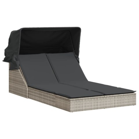 PODWÓJNA LEŻANKA Z ZADASZENIEM I PODUSZKAMI JASNOSZARA