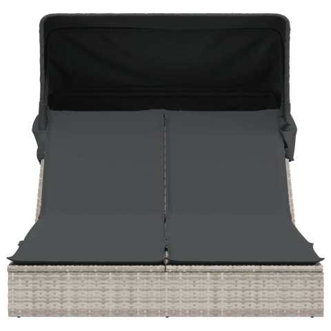 PODWÓJNA LEŻANKA Z ZADASZENIEM I PODUSZKAMI JASNOSZARA