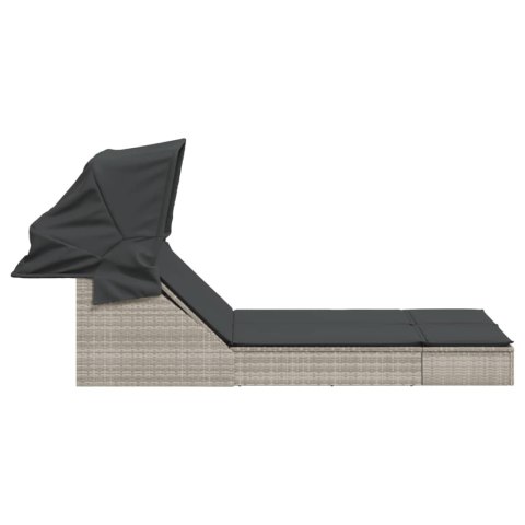 PODWÓJNA LEŻANKA Z ZADASZENIEM I PODUSZKAMI JASNOSZARA