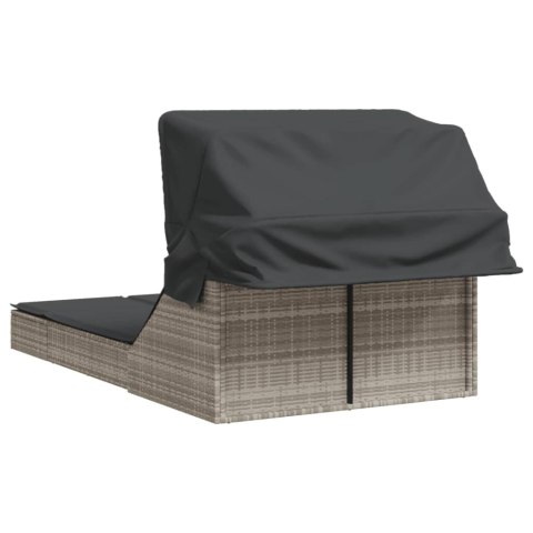 PODWÓJNA LEŻANKA Z ZADASZENIEM I PODUSZKAMI JASNOSZARA