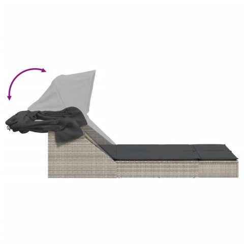 PODWÓJNA LEŻANKA Z ZADASZENIEM I PODUSZKAMI JASNOSZARA