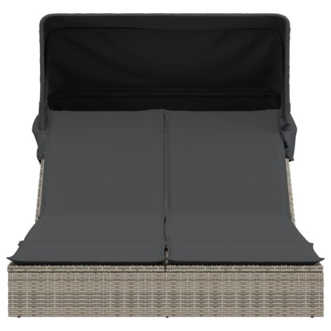 PODWÓJNA LEŻANKA OGRODOWA Z ZADASZENIEM I PODUSZKAMI SZARA POLIRATTAN