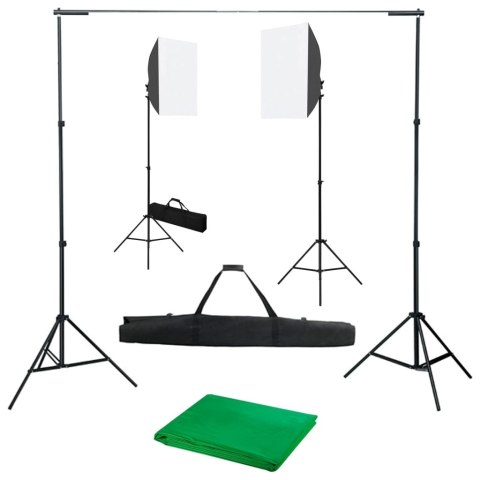FOTOGRAFICZNY ZESTAW STUDYJNY Z LAMPAMI SOFTBOX I TŁEM