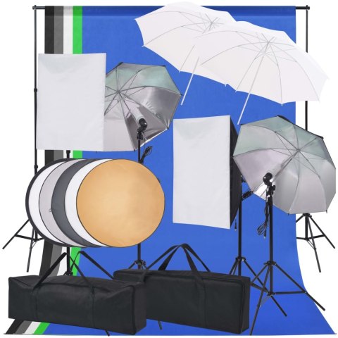 ZESTAW LAMP STUDYJNYCH I AKCESORIÓW DO FOTOGRAFII – SOFTBOX, STATYWY, TŁA