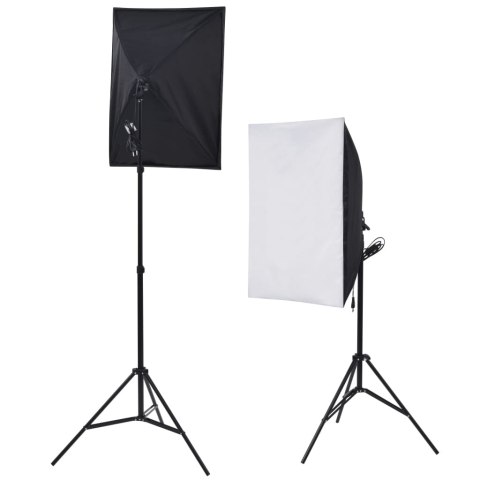 ZESTAW LAMP STUDYJNYCH I AKCESORIÓW DO FOTOGRAFII – SOFTBOX, STATYWY, TŁA