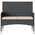 OGRODOWA ŁAWKA 2-OS. Z PODUSZKAMI I STOLIKIEM CZARNY RATTAN PE