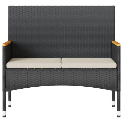 OGRODOWA ŁAWKA 2-OS. Z PODUSZKAMI I STOLIKIEM CZARNY RATTAN PE