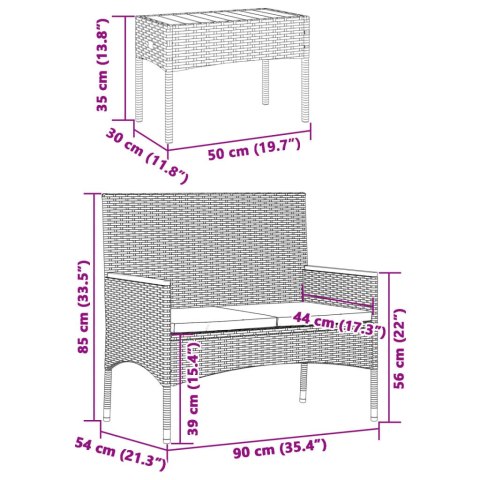 OGRODOWA ŁAWKA 2-OS. Z PODUSZKAMI I STOLIKIEM CZARNY RATTAN PE