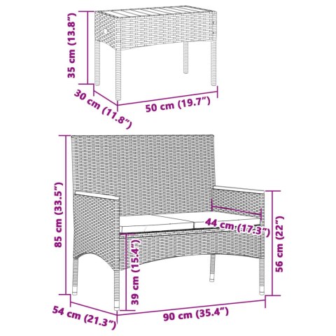 OGRODOWA ŁAWKA 2-OS. Z PODUSZKAMI I STOLIKIEM SZARY POLIRATTAN