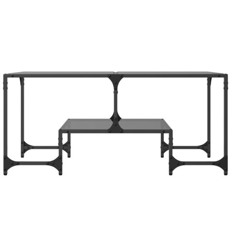 STOLIK KAWOWY Z CZARNYM SZKLANYM BLATEM 98,5X50X45CM STAL