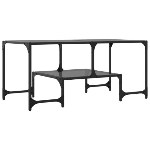 STOLIK KAWOWY Z CZARNYM SZKLANYM BLATEM 98,5X50X45CM STAL