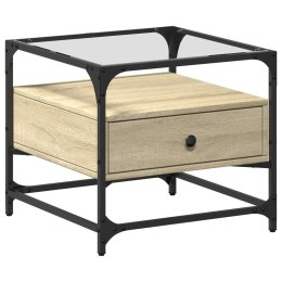 STOLIK KAWOWY ZE SZKLANYM BLATEM DĄB SONOMA 50X50X45CM