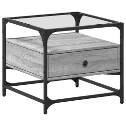 STOLIK KAWOWY ZE SZKLANYM BLATEM SZARY DĄB SONOMA 50X50X45CM