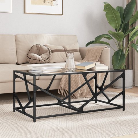 STOLIK KAWOWY Z CZARNYM SZKLANYM BLATEM 98,5X50X41CM STAL