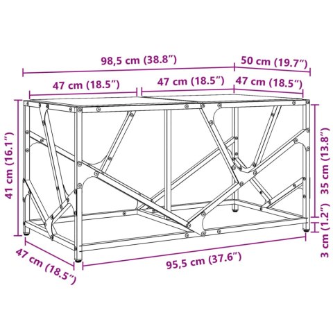 STOLIK KAWOWY Z CZARNYM SZKLANYM BLATEM 98,5X50X41CM STAL