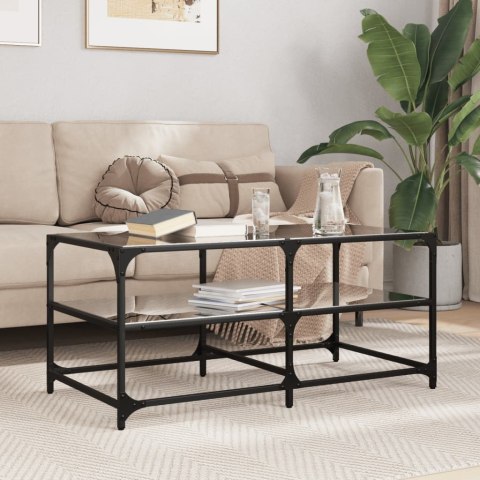 STOLIK KAWOWY Z CZARNYM SZKLANYM BLATEM 98,5X50X45CM STAL