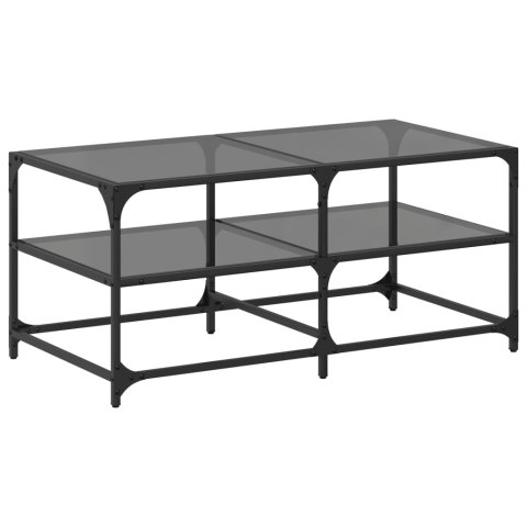 STOLIK KAWOWY Z CZARNYM SZKLANYM BLATEM 98,5X50X45CM STAL