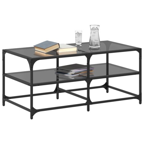 STOLIK KAWOWY Z CZARNYM SZKLANYM BLATEM 98,5X50X45CM STAL