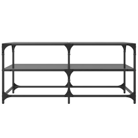 STOLIK KAWOWY Z CZARNYM SZKLANYM BLATEM 98,5X50X45CM STAL