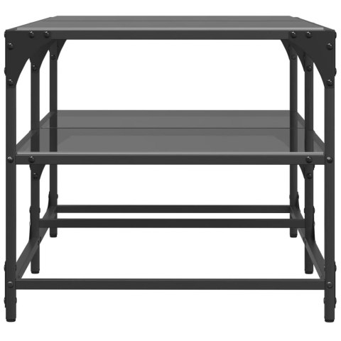 STOLIK KAWOWY Z CZARNYM SZKLANYM BLATEM 98,5X50X45CM STAL
