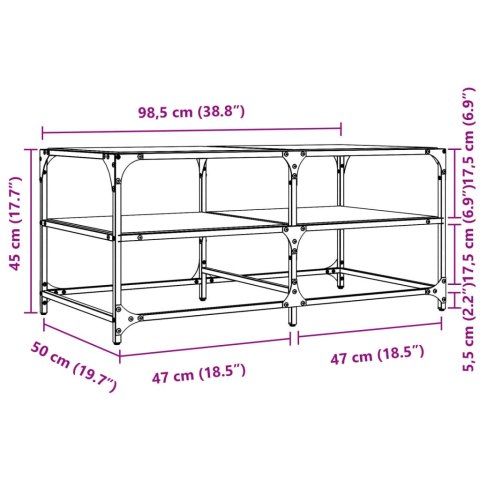 STOLIK KAWOWY Z CZARNYM SZKLANYM BLATEM 98,5X50X45CM STAL