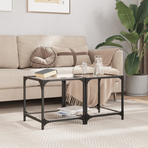 STOLIKI KAWOWE ZE SZKLANYM BLATEM 2 SZT. 40X40X40CM STAL