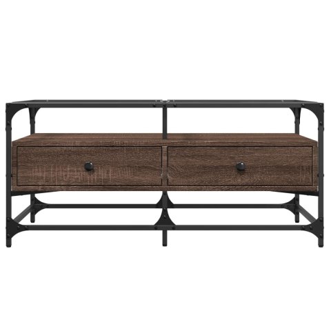 STOLIK KAWOWY ZE SZKLANYM BLATEM BRĄZOWY DĄB 98,5X50X45CM