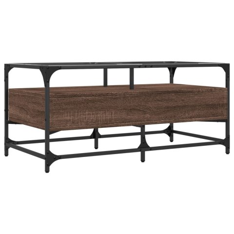 STOLIK KAWOWY ZE SZKLANYM BLATEM BRĄZOWY DĄB 98,5X50X45CM