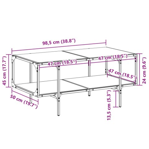 STOLIK KAWOWY ZE SZKLANYM BLATEM 98,5X50X45CM STAL