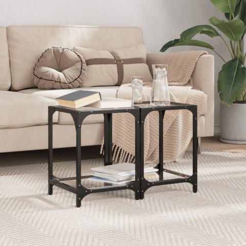 STOLIKI KAWOWE ZE SZKLANYM BLATEM 2 SZT. 30X30X40CM STAL